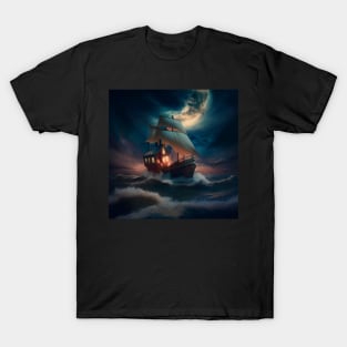 Moonlit Sailboat Storm T-Shirt